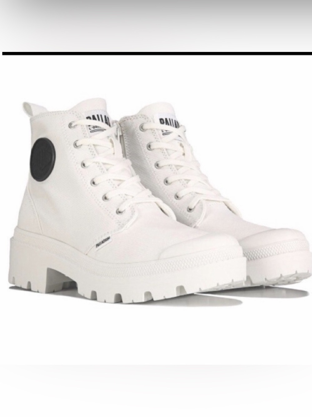 Palladium Women's Twill White Canvas Lug-Sole Boot NWB - Picture 2 of 10